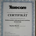 Certifikát Texecom (Martin Blažek)