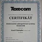Certifikát Texecom (Josef Chalupka)